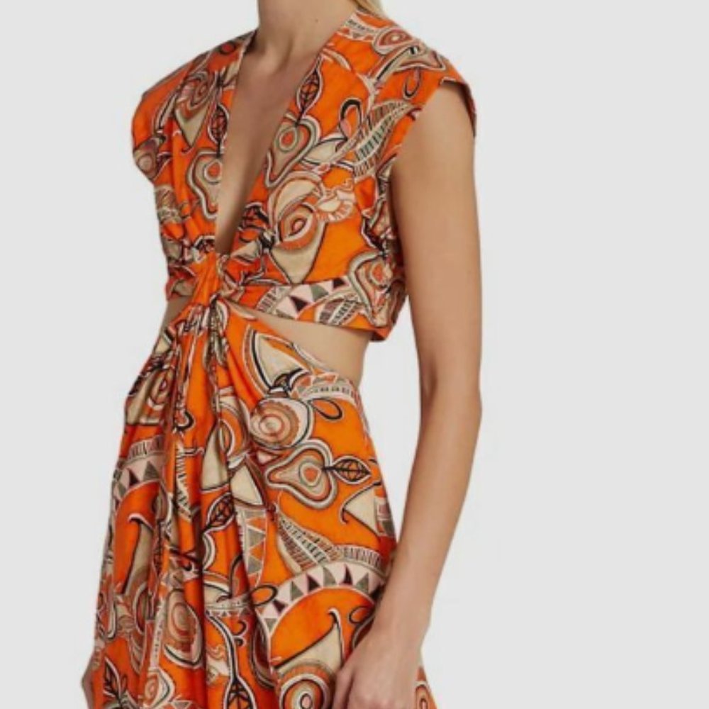 ALC Alexandria Printed Cut Out V-Neck Midi Dress